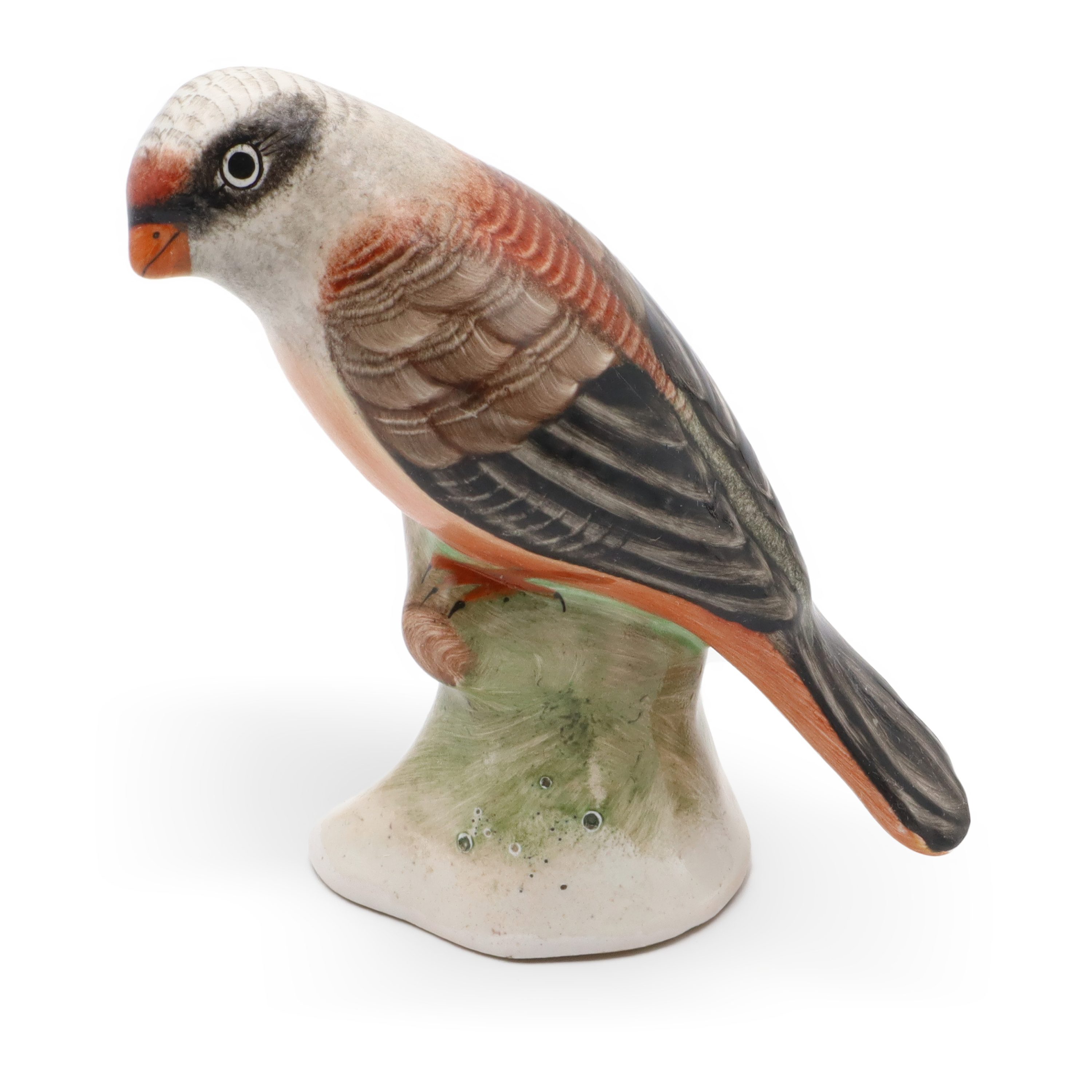 Grauer Vogel, Handbemalte Porzellanfigur, Vogelkunst-Sammlerstück, Haustierfigur, Ungarische Kunst, Vintage Keramikskulptur